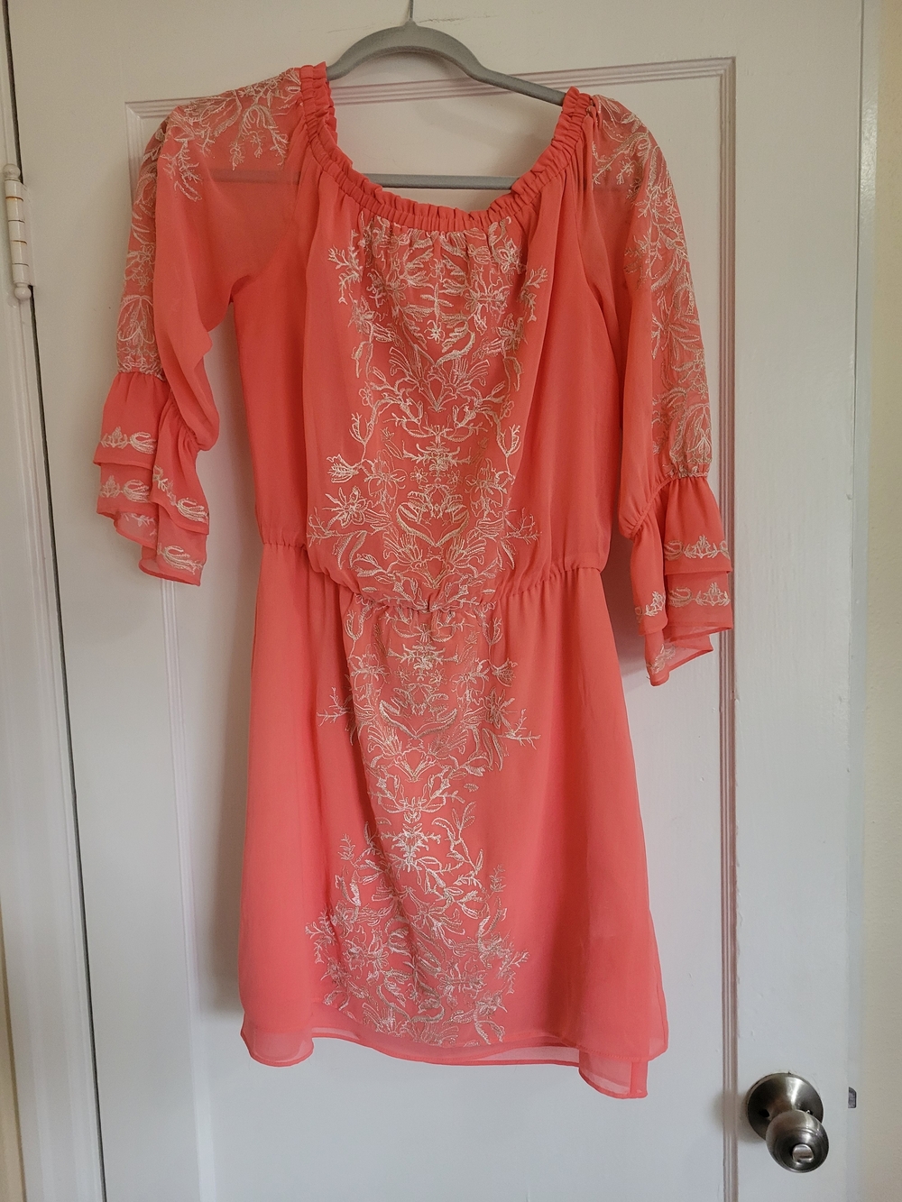 White House Black Market Coral Off The Shoulder Mini Dress Size S